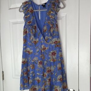 PAIGE Blue Floral Ruffle Mini Dress